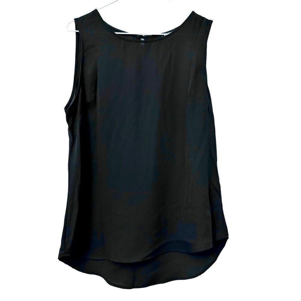 DKNY Crew Neck Keyhole Back Semi Sheer Sleeveless Blouse Top Black Medium
